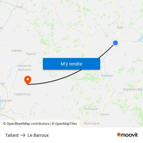 Tallard to Le Barroux map