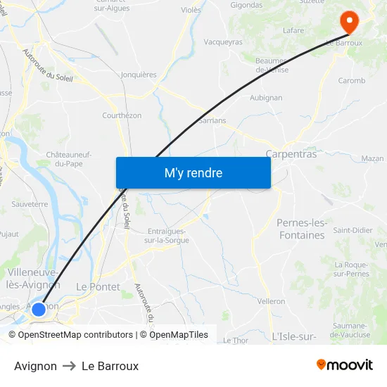 Avignon to Le Barroux map