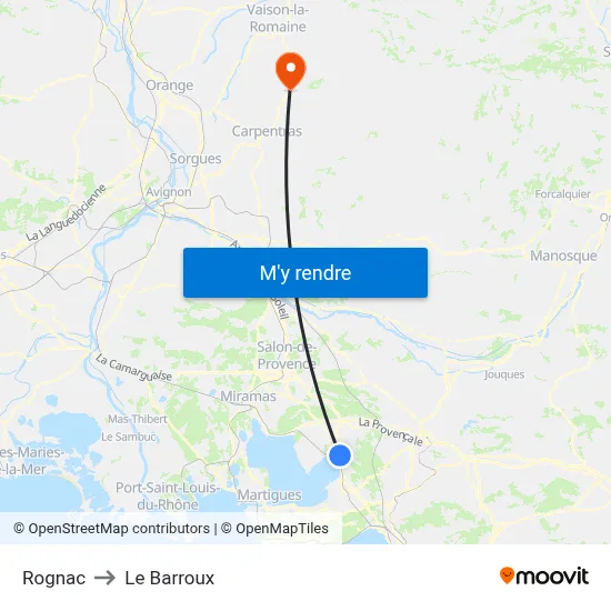 Rognac to Le Barroux map