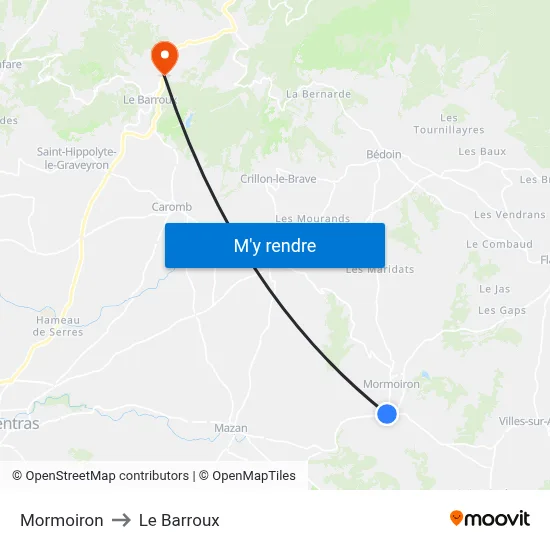 Mormoiron to Le Barroux map