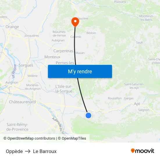 Oppède to Le Barroux map