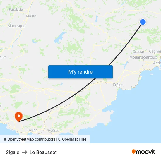 Sigale to Le Beausset map