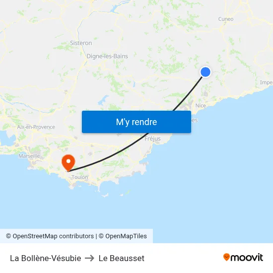 La Bollène-Vésubie to Le Beausset map