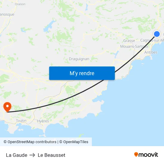 La Gaude to Le Beausset map