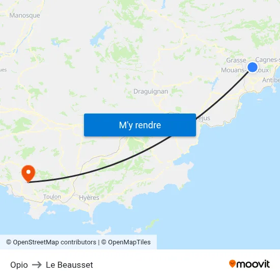 Opio to Le Beausset map