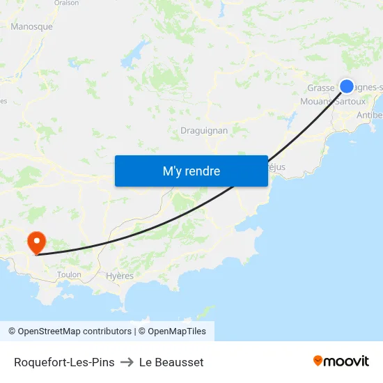 Roquefort-Les-Pins to Le Beausset map