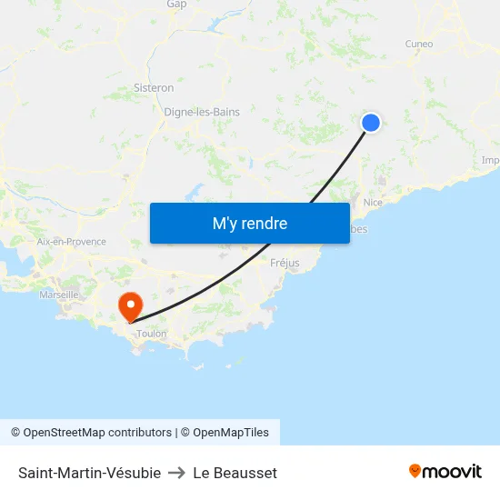 Saint-Martin-Vésubie to Le Beausset map