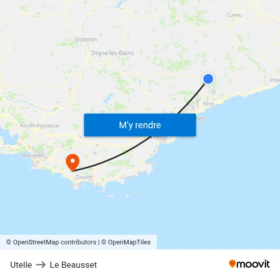 Utelle to Le Beausset map