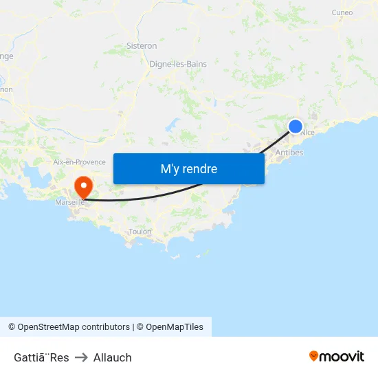 Gattiã¨Res to Allauch map