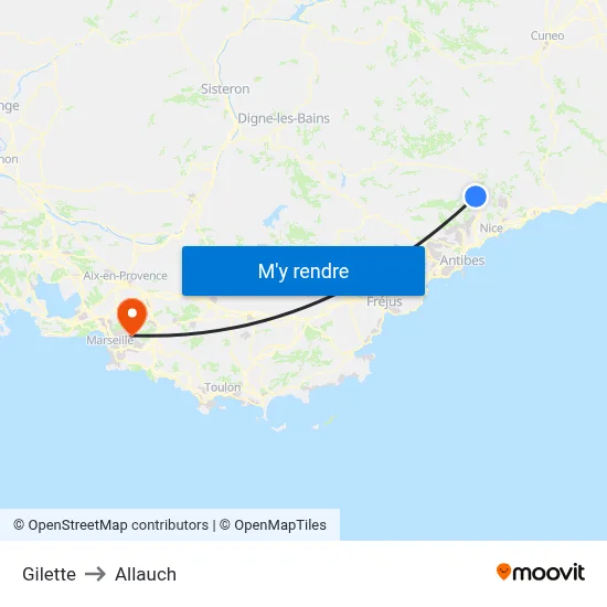 Gilette to Allauch map