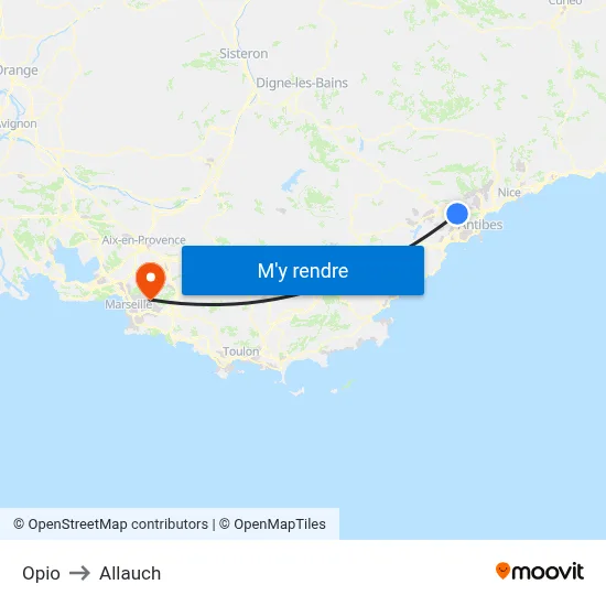 Opio to Allauch map