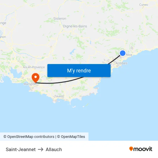 Saint-Jeannet to Allauch map
