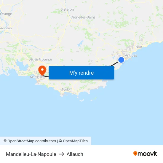 Mandelieu-La-Napoule to Allauch map