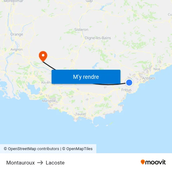 Montauroux to Lacoste map