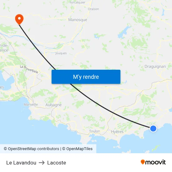Le Lavandou to Lacoste map