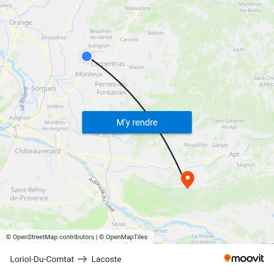 Loriol-Du-Comtat to Lacoste map