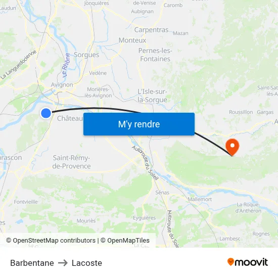 Barbentane to Lacoste map