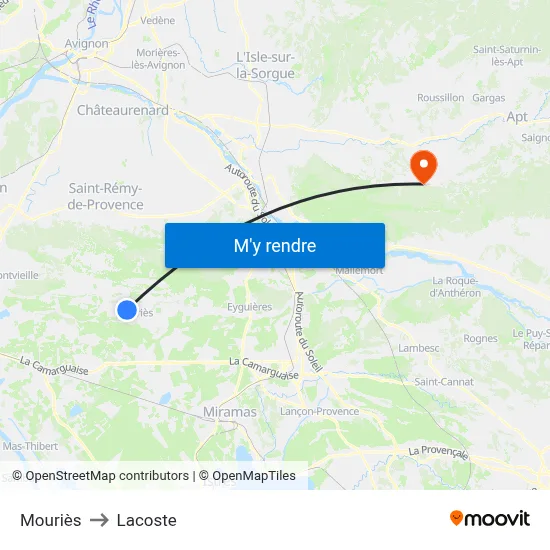 Mouriès to Lacoste map