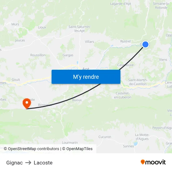 Gignac to Lacoste map
