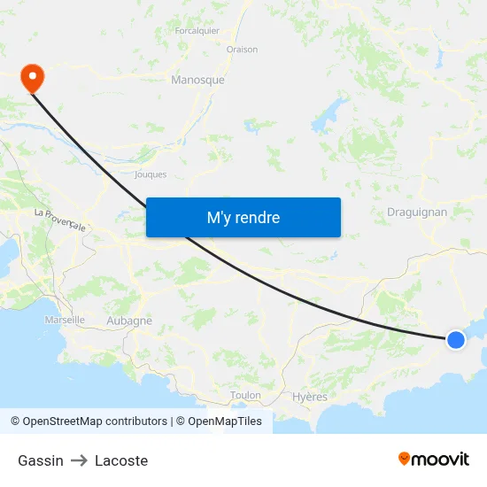 Gassin to Lacoste map