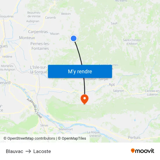 Blauvac to Lacoste map
