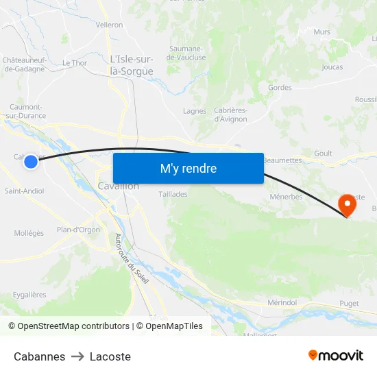 Cabannes to Lacoste map