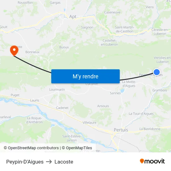 Peypin-D'Aigues to Lacoste map