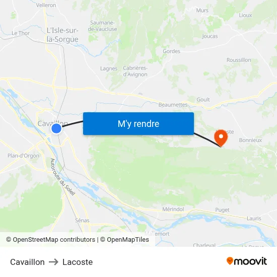 Cavaillon to Lacoste map