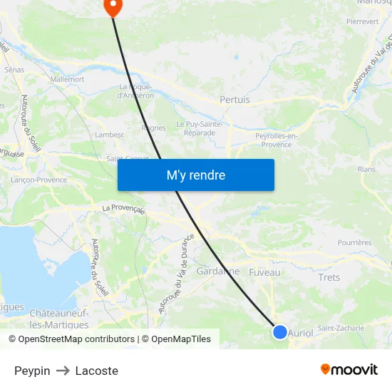 Peypin to Lacoste map