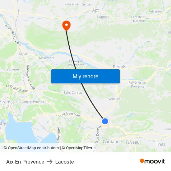 Aix-En-Provence to Lacoste map