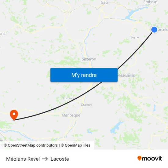 Méolans-Revel to Lacoste map