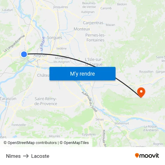 Nîmes to Lacoste map