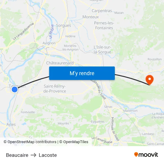 Beaucaire to Lacoste map