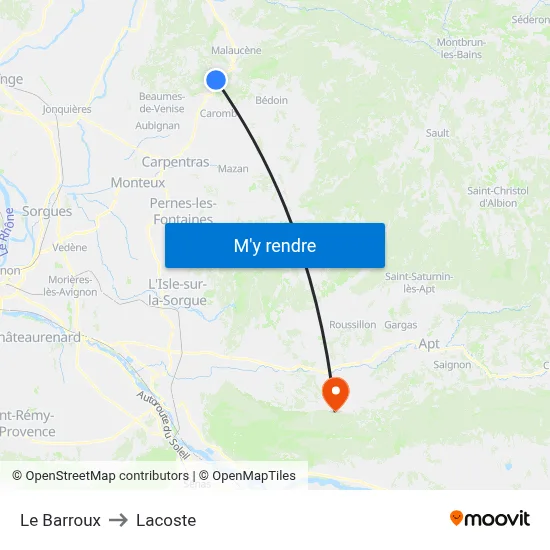 Le Barroux to Lacoste map