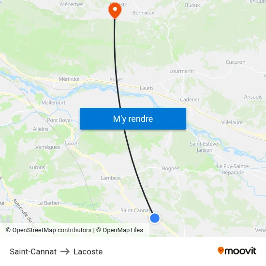 Saint-Cannat to Lacoste map