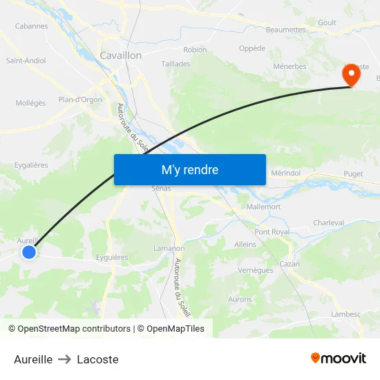 Aureille to Lacoste map