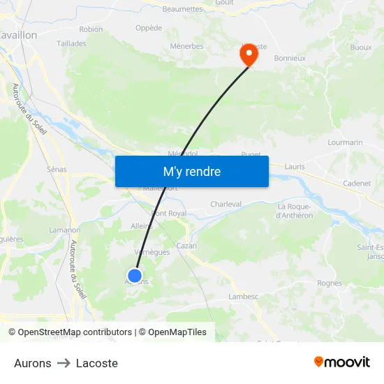 Aurons to Lacoste map