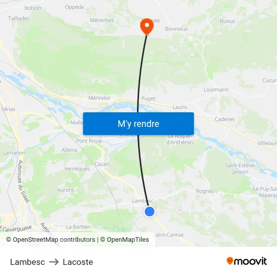 Lambesc to Lacoste map