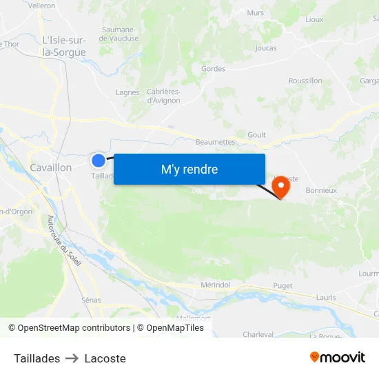 Taillades to Lacoste map