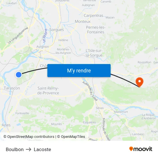 Boulbon to Lacoste map