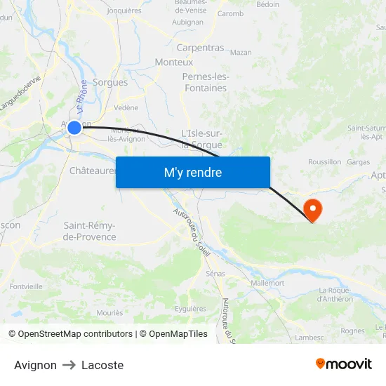 Avignon to Lacoste map