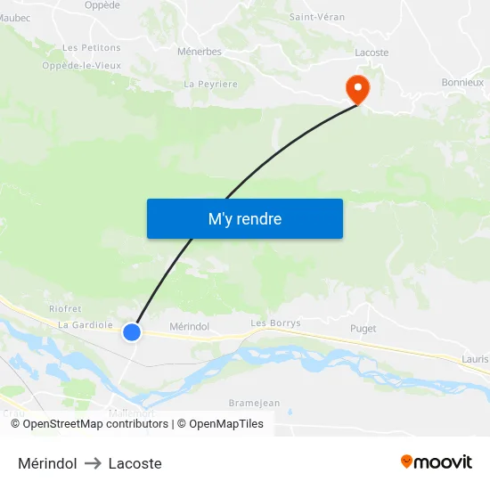 Mérindol to Lacoste map