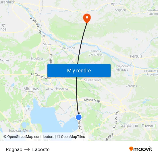 Rognac to Lacoste map