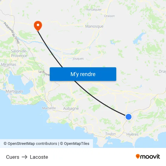 Cuers to Lacoste map