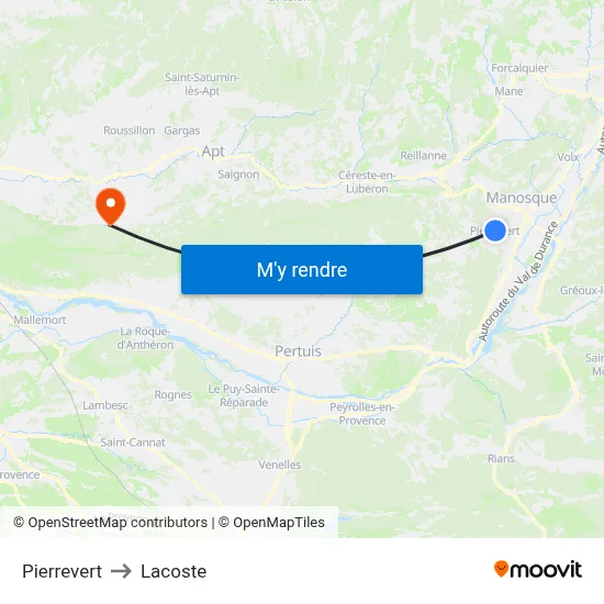 Pierrevert to Lacoste map