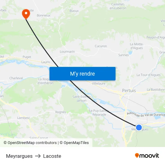 Meyrargues to Lacoste map