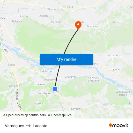 Vernègues to Lacoste map