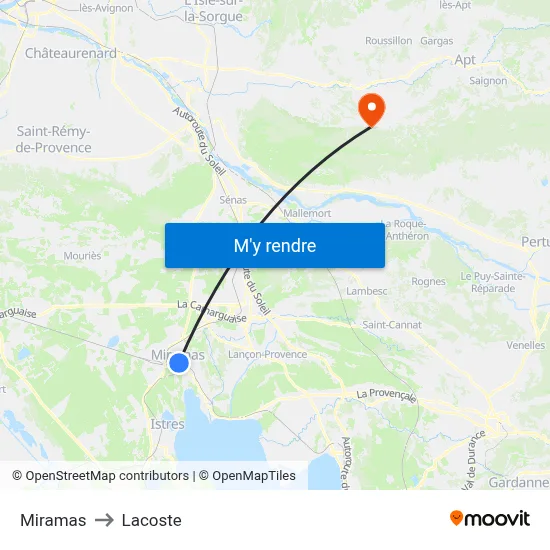 Miramas to Lacoste map