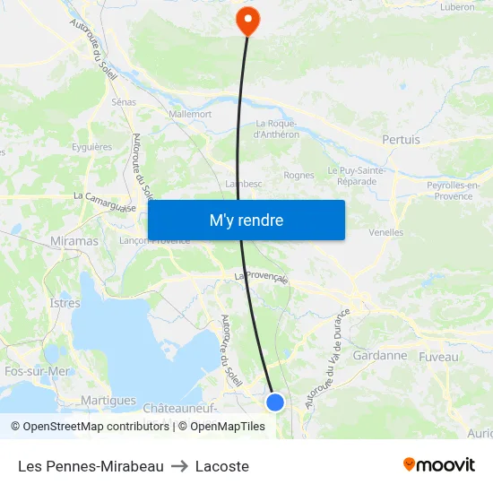 Les Pennes-Mirabeau to Lacoste map