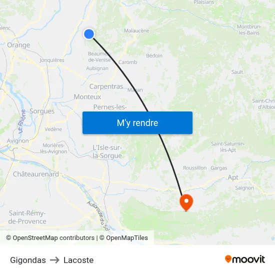 Gigondas to Lacoste map